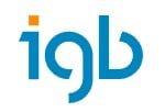 IGB logo featuring blue and orange geometric design with stylized letters